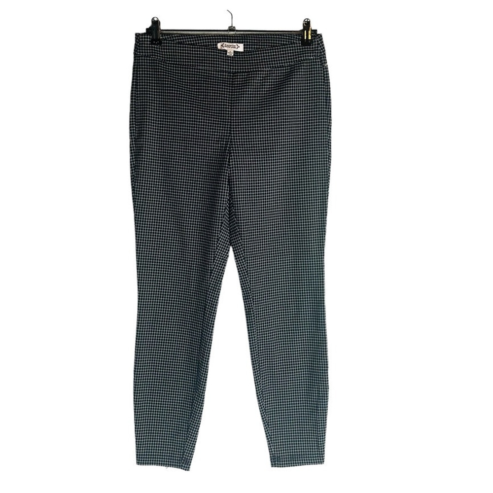 Nanette Lepore Womans Sz Small Pull On Pants Slim Leg Blue Window Pane‎ Pockets